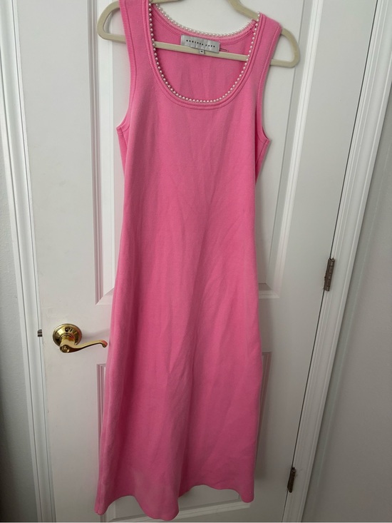 Endless Rose Dresses & Skirts - Endless Rose pink knit maxi dress faux pearl-embellished scoop neckline M